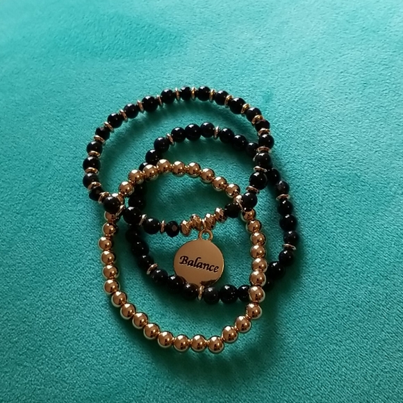 ONYX Semiprecious Beads Stretch Bracelets - Picture 2 of 6